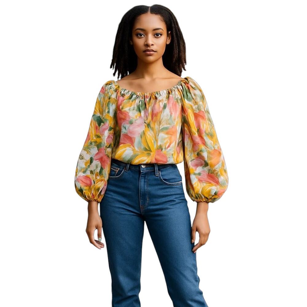 Live 4 Truth Floral Chiffon Blouse with Puff Sleeves Boho Spring Top